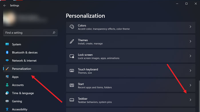 Personalization Taskbar