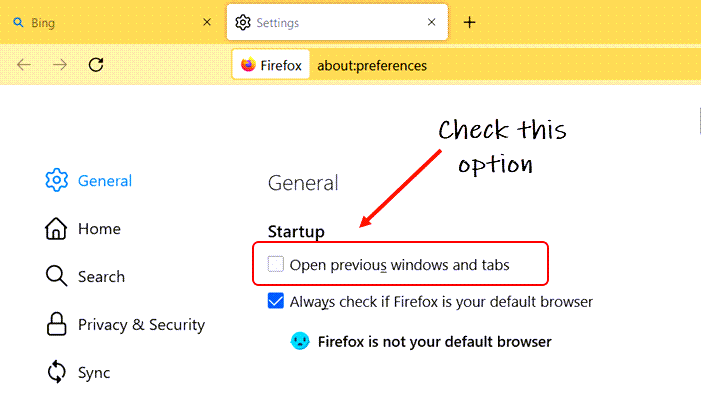 Firefox open previous windows
