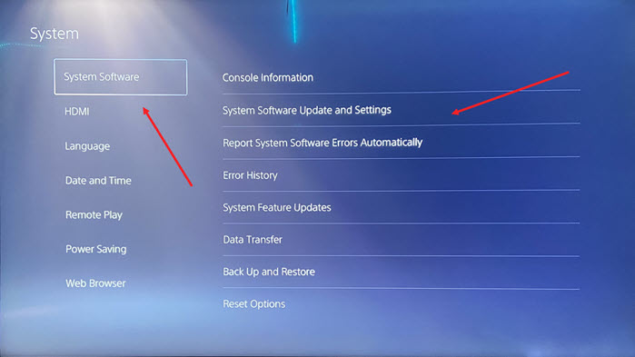 System software update and settings