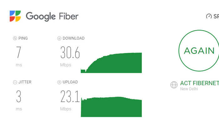 Google Fiber Speed Test Run