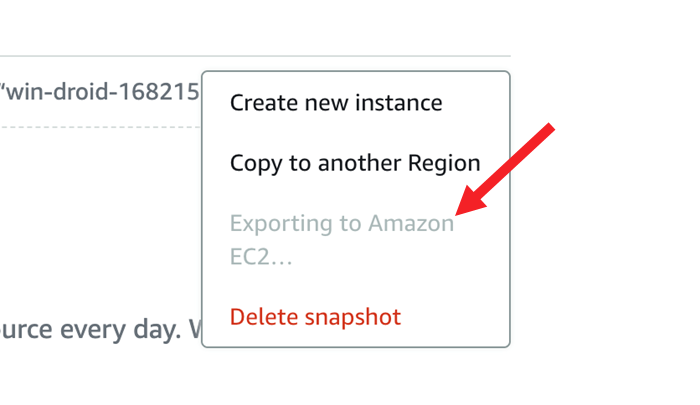 Exporting to Amazon EC2 instance option